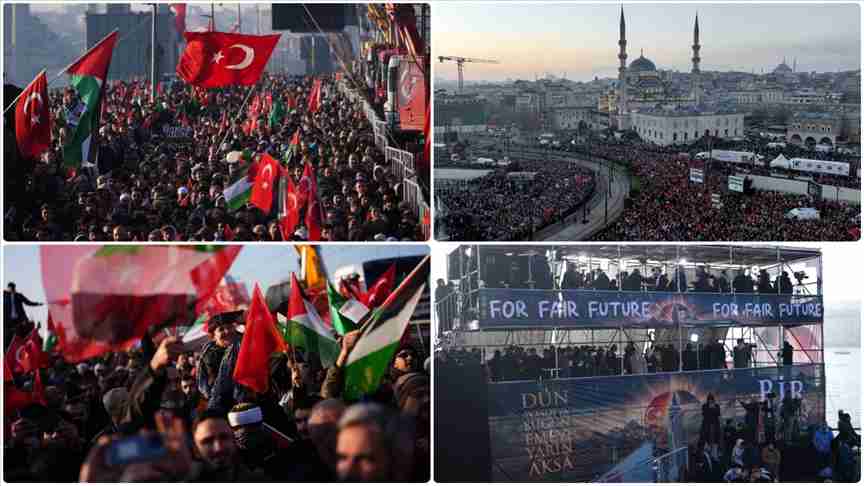 Filistin'e destek için yüz binlerin Galata Köprüsü'nde buluştuğu eylem sona erdi