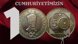 Hazine ve Maliye Bakanlığı, Cumhuriyet'in 100. yılına özel basılan "5 Türk lirası" hatıra parasını tanıttı